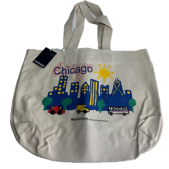 Madhappy Chicago Exclusive Wide Tote Bag Canvas in Natural NEW - Picture 1 of 12